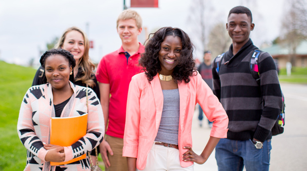 La Roche University students stand outside the Zappala Campus Center.