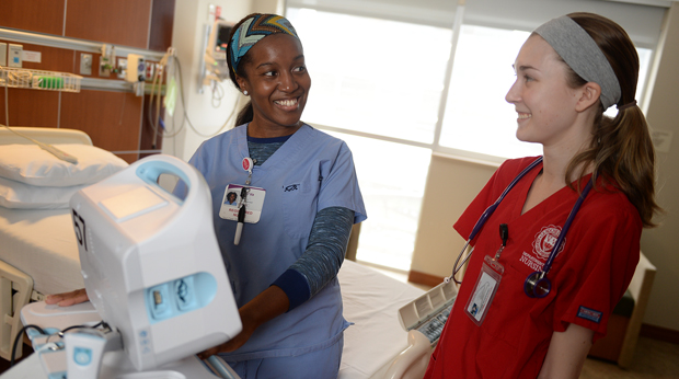 Nurse working with student intern