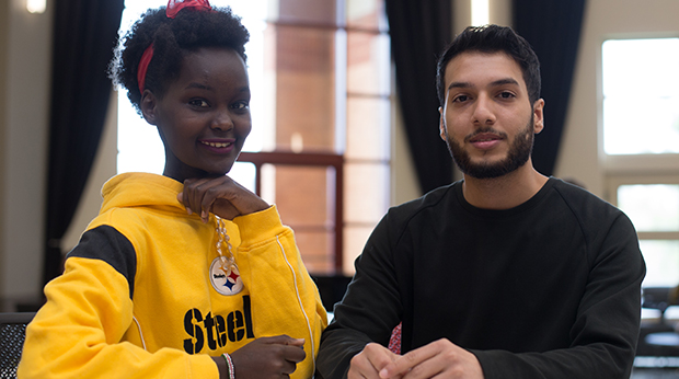 Two La Roche University International students in Campus Center Square