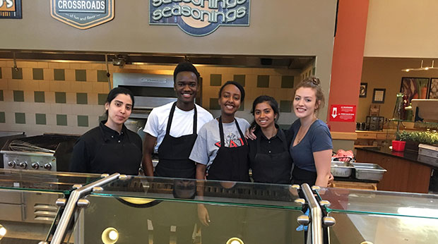International Students working in cafeteria