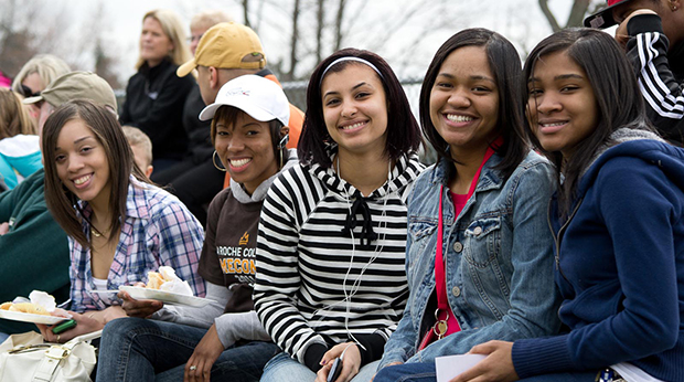 Group of students outside on campus