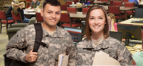 Military Students in library